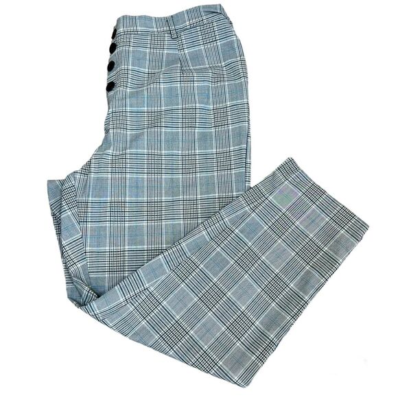 Zara women grey plaid pants button closure 2 front pockets  size XL academia - Picture 2 of 16